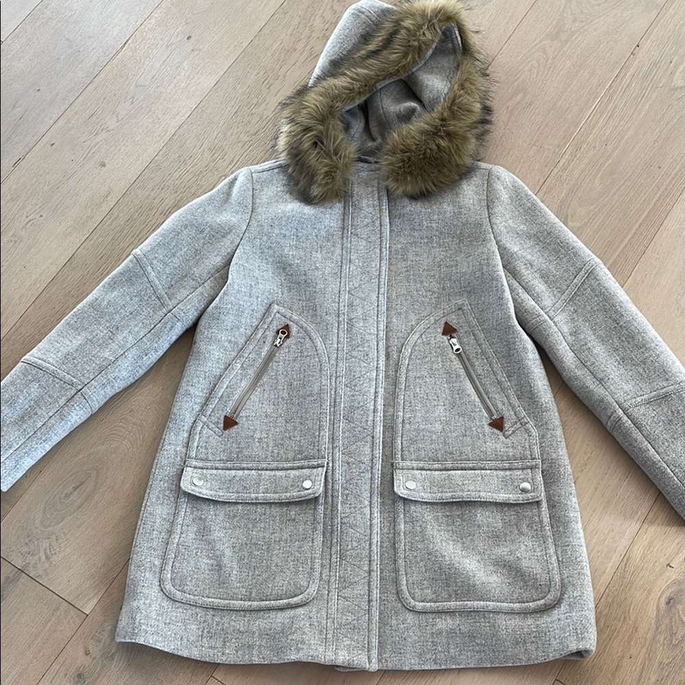 NWOT J. Crew Gray Pea Coat with Classic Design